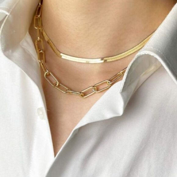 Gold Choker layering Chain Necklaces Set - Picture 1 of 8